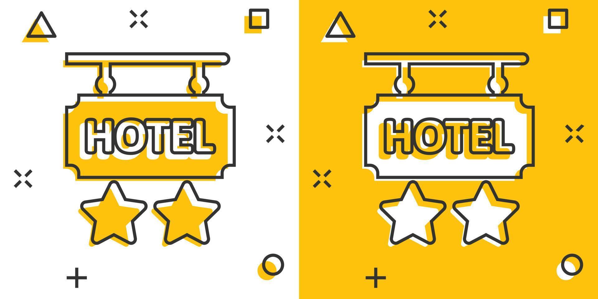 Hotel 2 stars sign icon in comic style. Inn cartoon vector illustration on white isolated background. Hostel room information splash effect business concept.