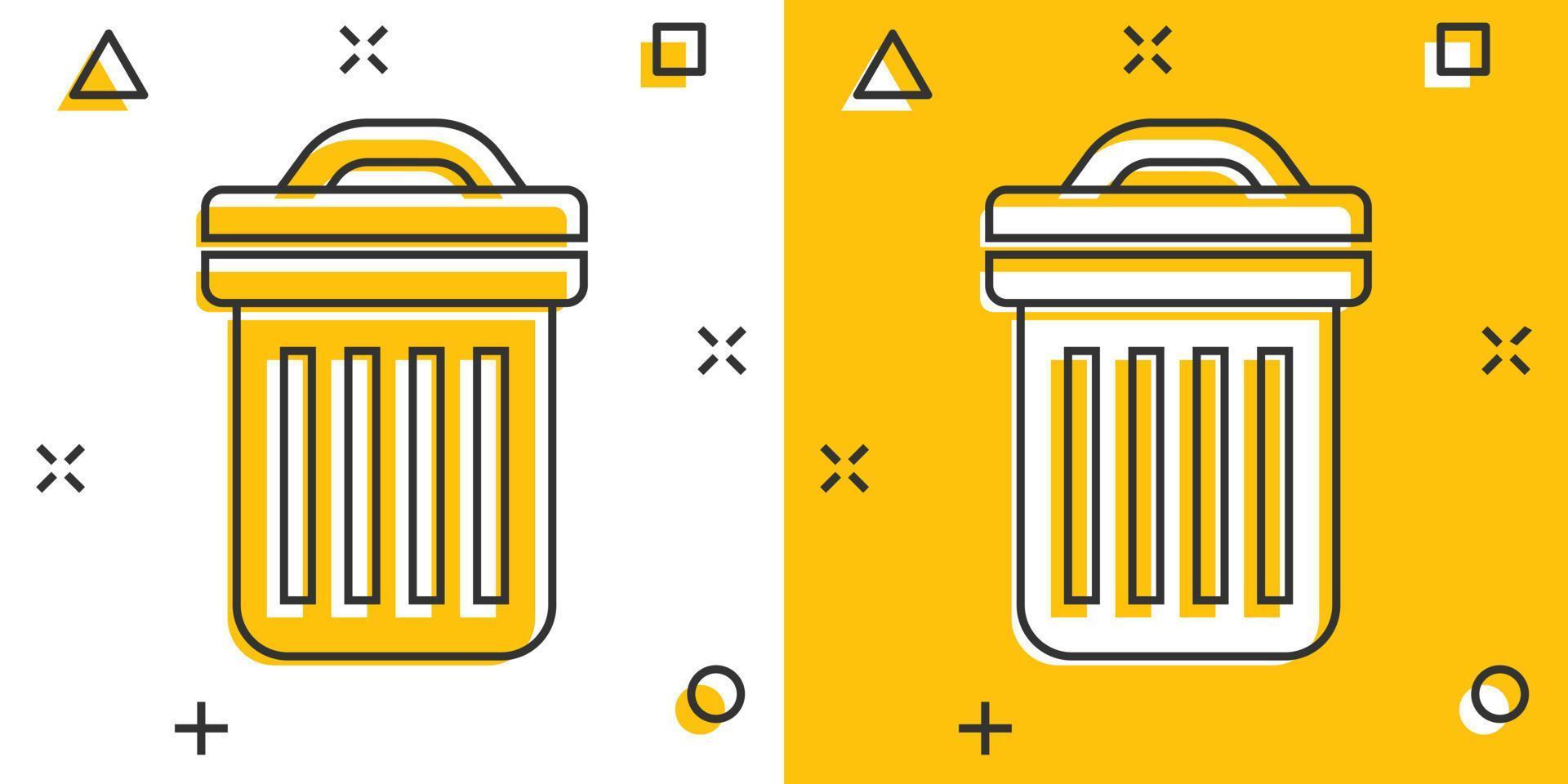 Garbage bin icon in comic style. Recycle cartoon vector illustration on white isolated background. Trash basket splash effect sign business concept.