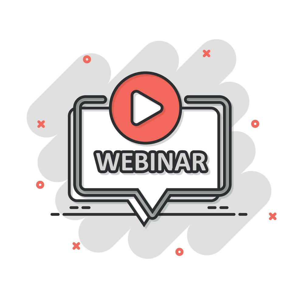 Live webinar icon in comic style. Online training cartoon vector illustration on isolated background. Conference stream splash effect sign business concept.
