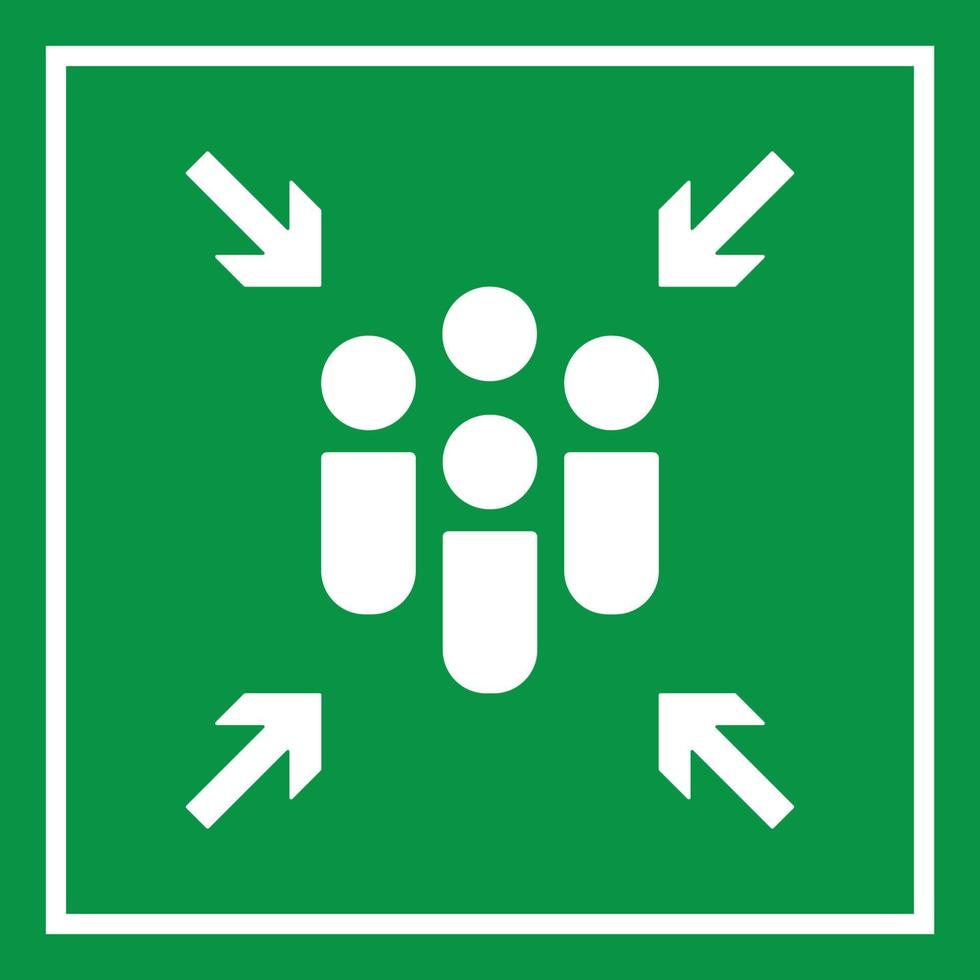 Emergency evacuation assembly point sign. vector