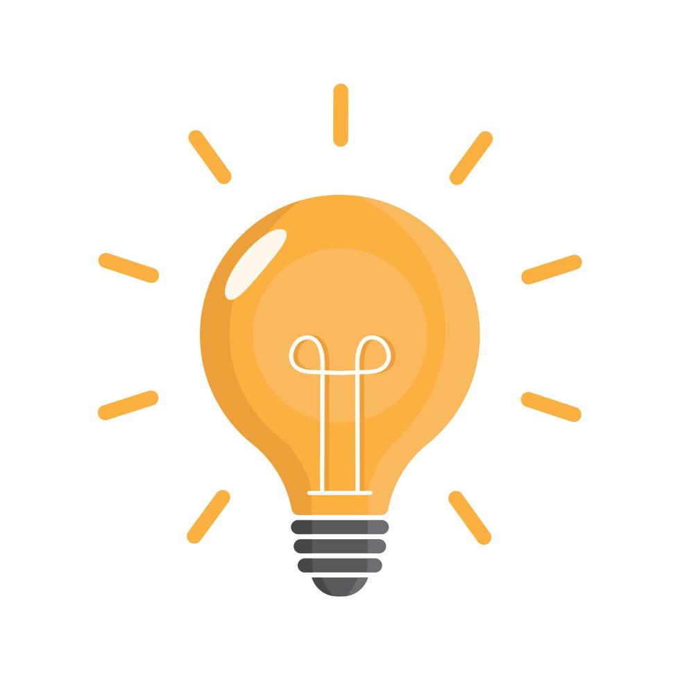 Color lamp, idea vector icon. Light bulb with rays shine. Energy and idea symbol.