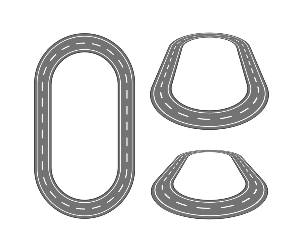 Set of asphalt road isolated flat design vector illustration.