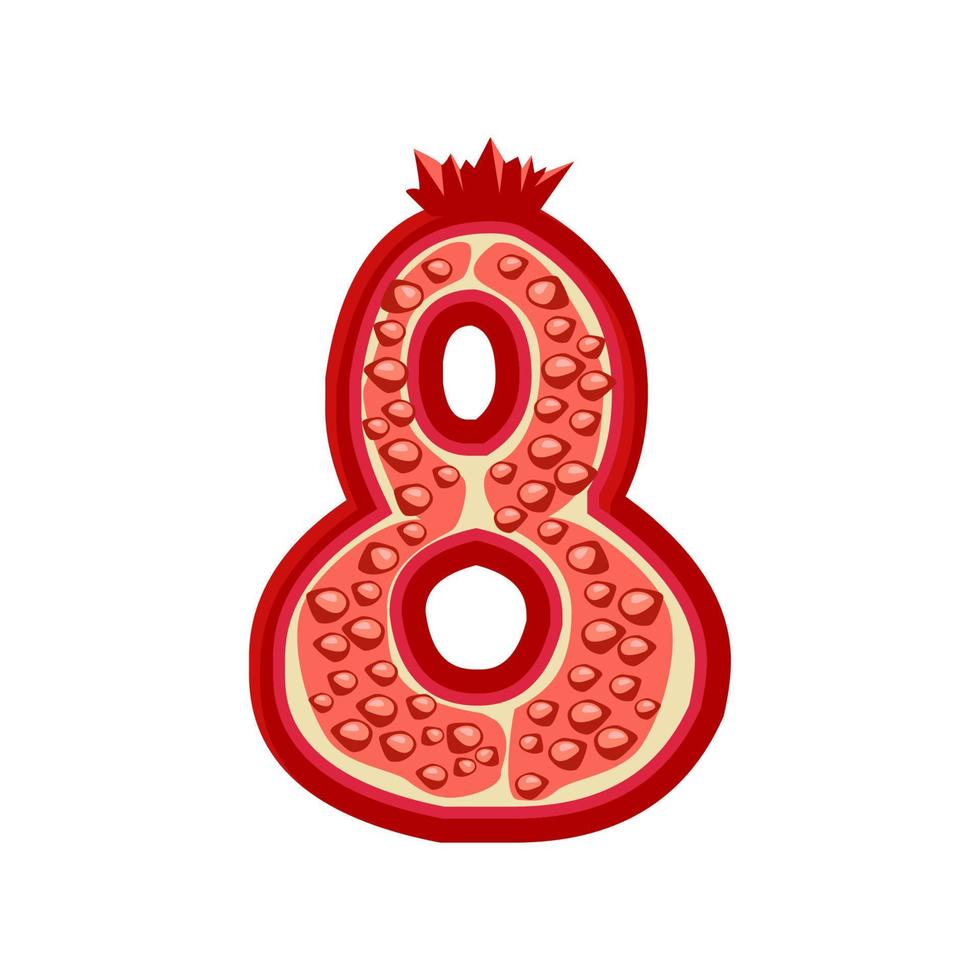 Cartoon pomegranate number 8, digit eight vector