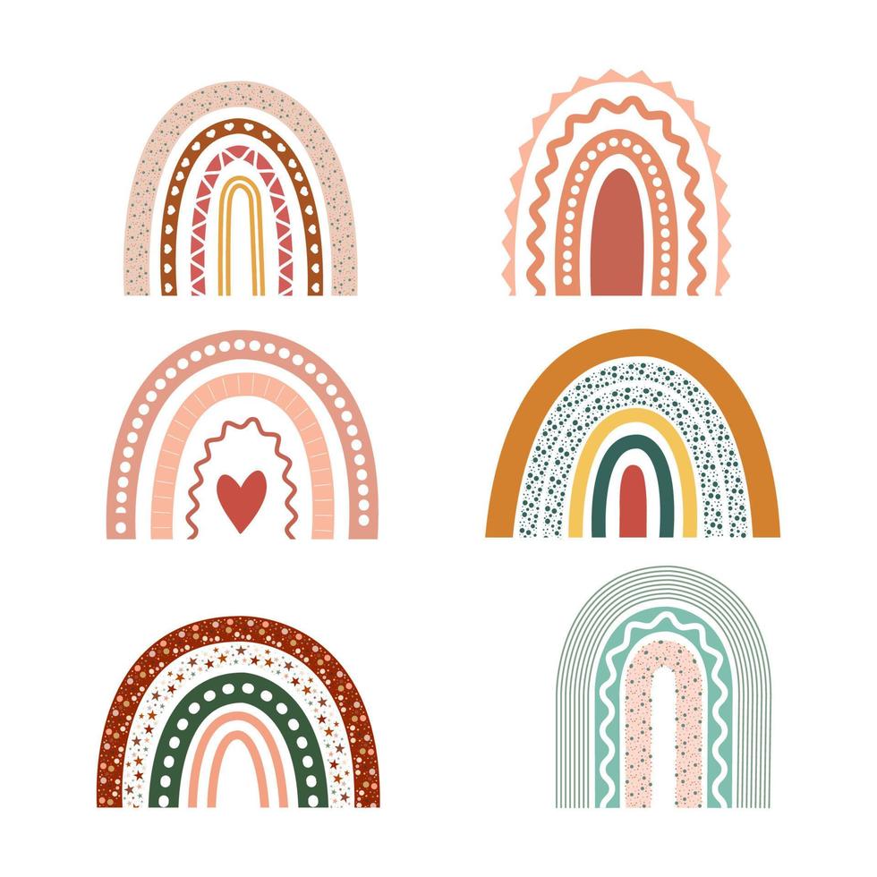 elementos de arco iris boho dibujados a mano vector