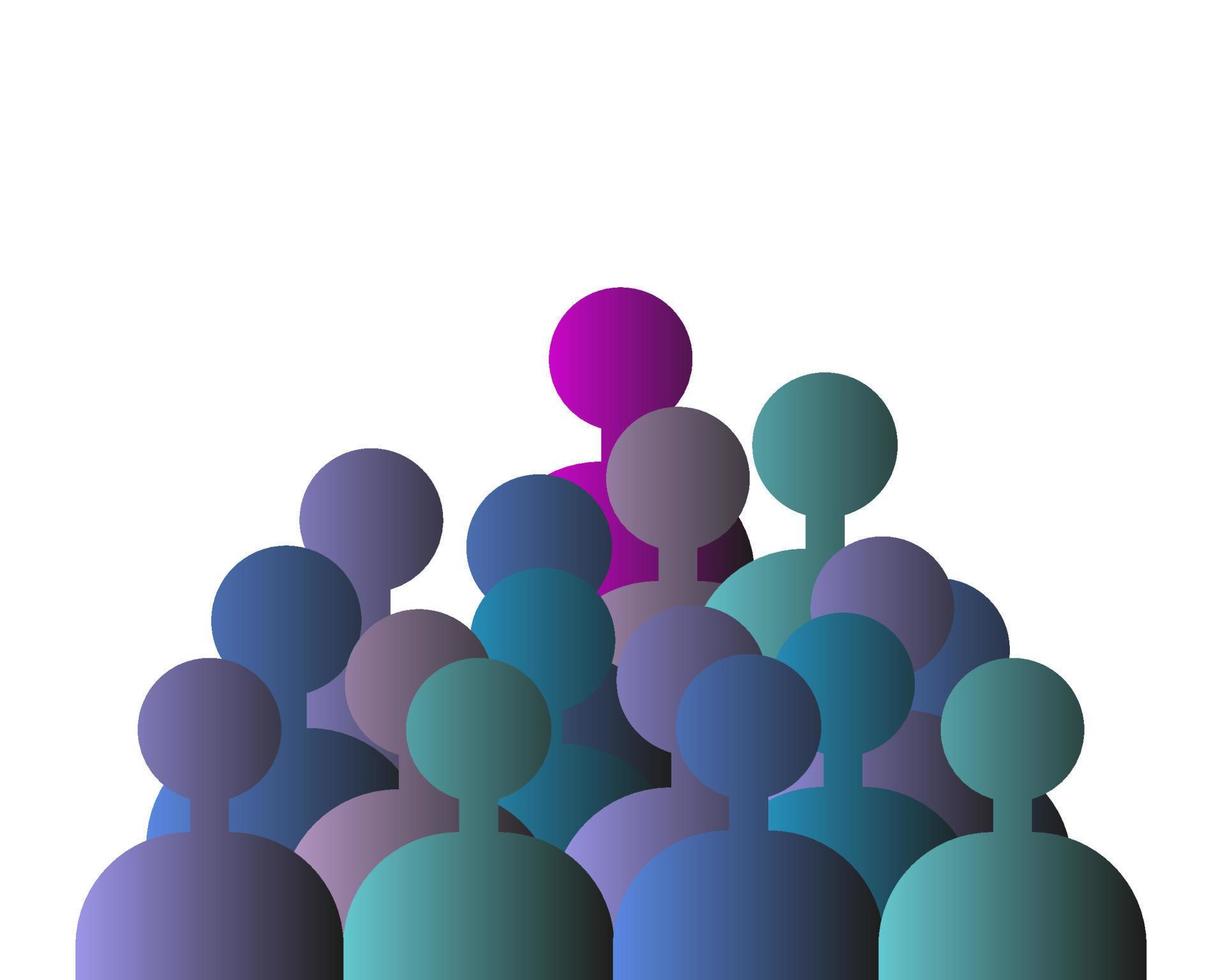 People. Abstract team and leader, illustration. Crowd of people silhouettes icon with vector gradient. Flat design on isolated white background. Group of corporate team, like-minded people and leader