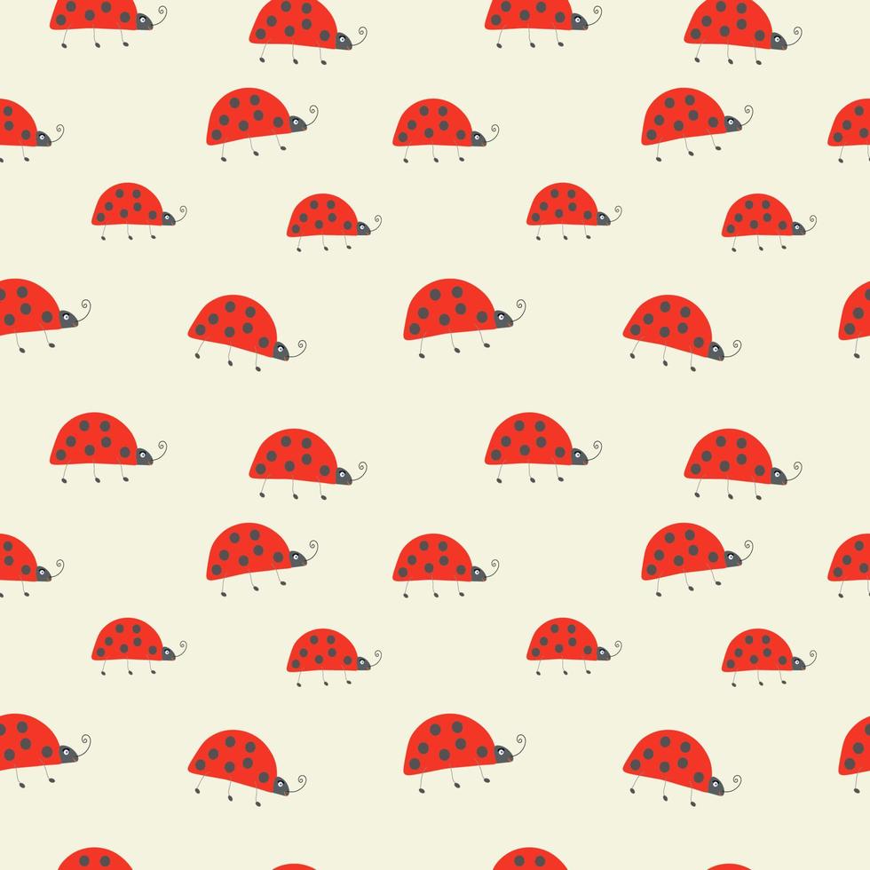 vector seamless repeating pattern with decorative funny red ladybug on light beige background. For textile design, postcards and other decorations