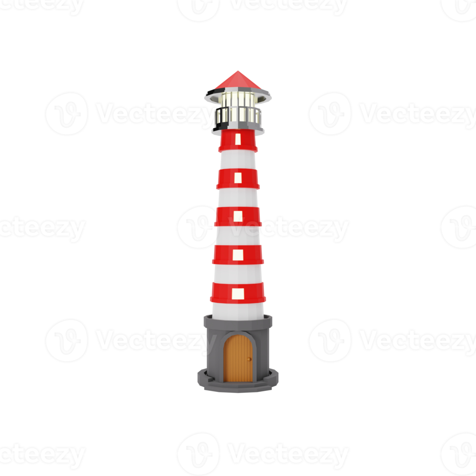 3d cartoon lighthouse isolated png