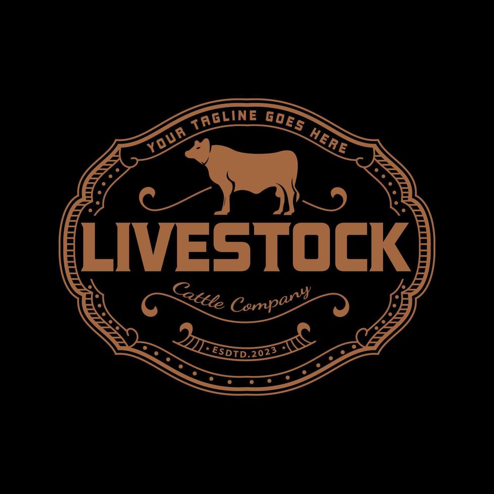 Retro Vintage illustration of Angus Beef Emblem Cattle logo label, Typography vector design stamp