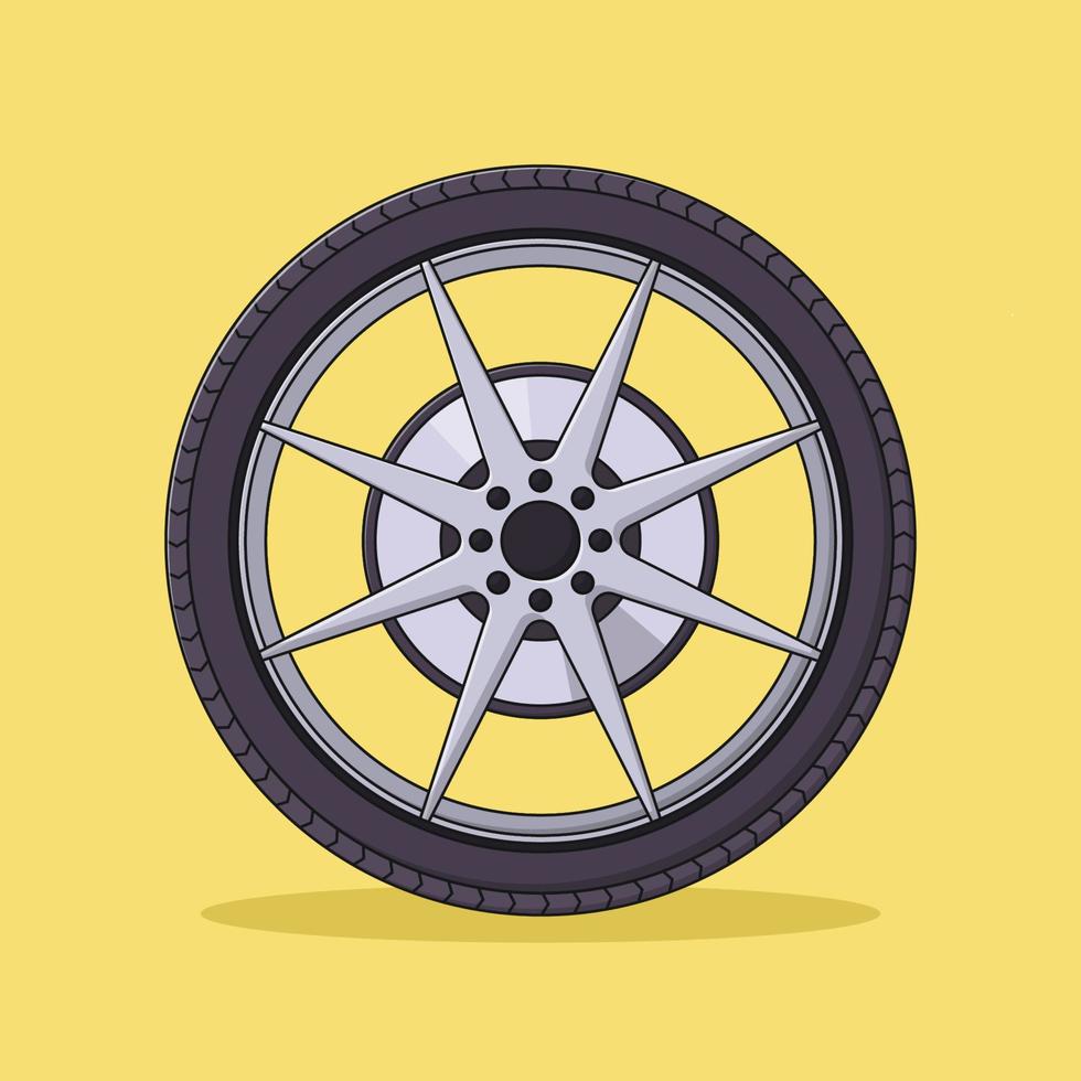 Wheel Vector Icon Illustration with Outline for Design Element, Clip Art, Web, Landing page, Sticker, Banner. Flat Cartoon Style