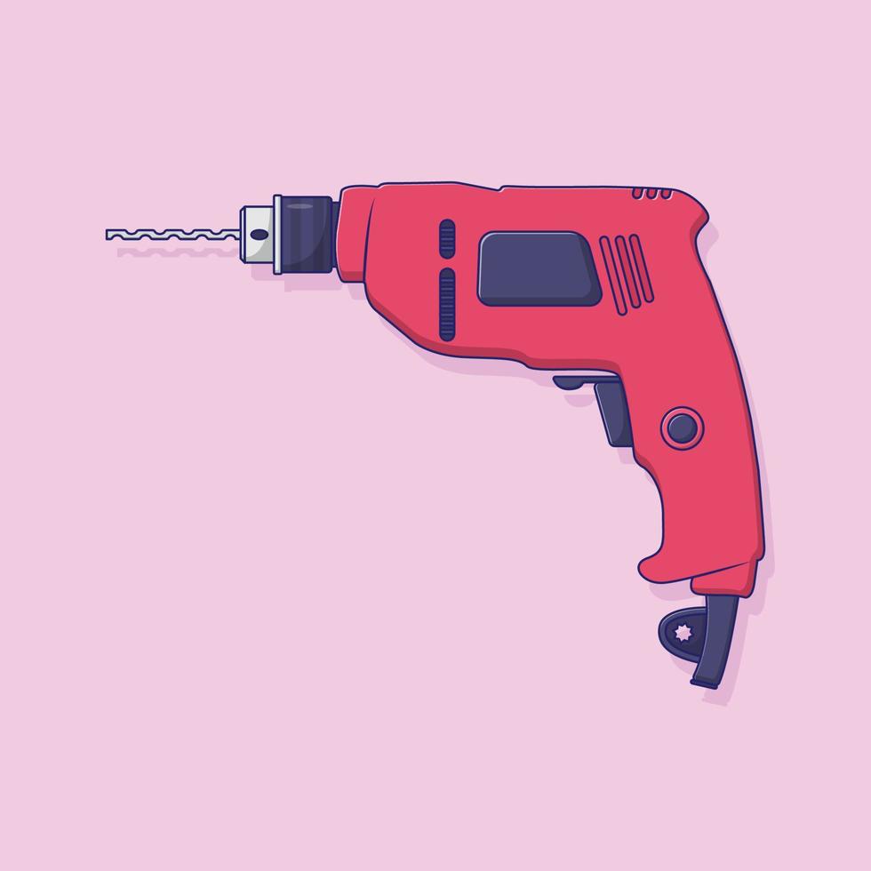 Hand Drill Vector Icon Illustration with Outline for Design Element, Clip Art, Web, Landing page, Sticker, Banner. Flat Cartoon Style