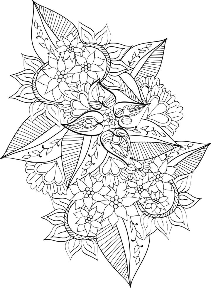 dibujo de flores, una rama de la colección botánica de primavera, arte vectorial de ilustración de tinta del ramo de flores de gilly, dibujado a mano artísticamente, tatuaje de enredo zen, páginas para colorear de flores fáciles y libro. vector