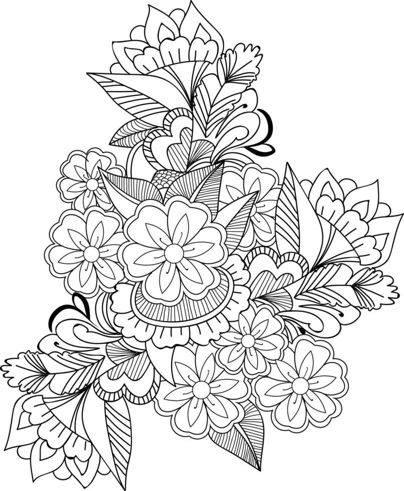 hermoso ramo blanco y negro monocromo doodle flores aisladas en blanco. tarjetas de felicitación de diseño hechas a mano e invitaciones para bodas, cumpleaños, día de san valentín, día de la madre, vector