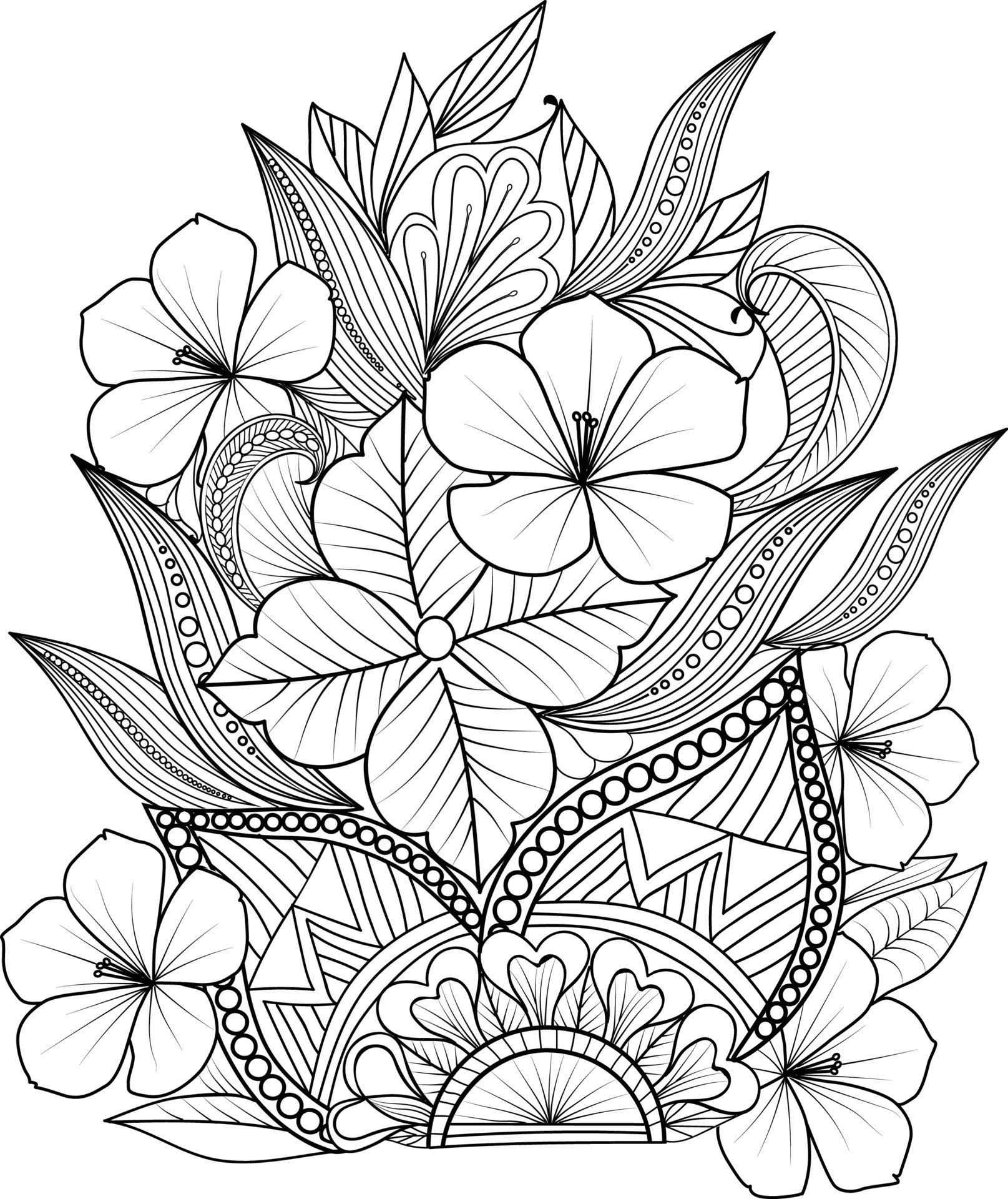 Adult Coloring Pages Flowers - Flower Zent Angle Art Easy Sketches With Decorative Doodle Outline Design For Adult Coloring Pages Vector