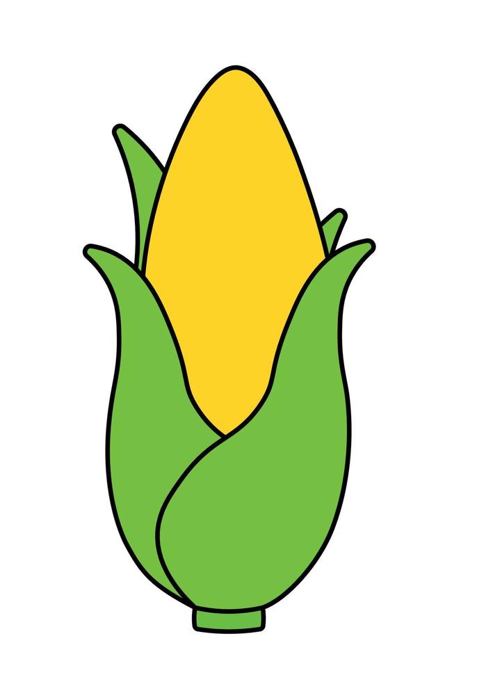 Hand Drawing Corn Vector Vegetable Icon Clipart with Black Line