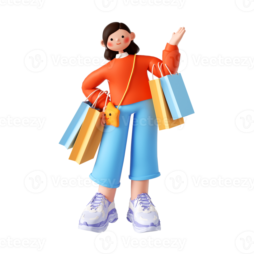 Mujer de compras de moda de renderizado 3d png