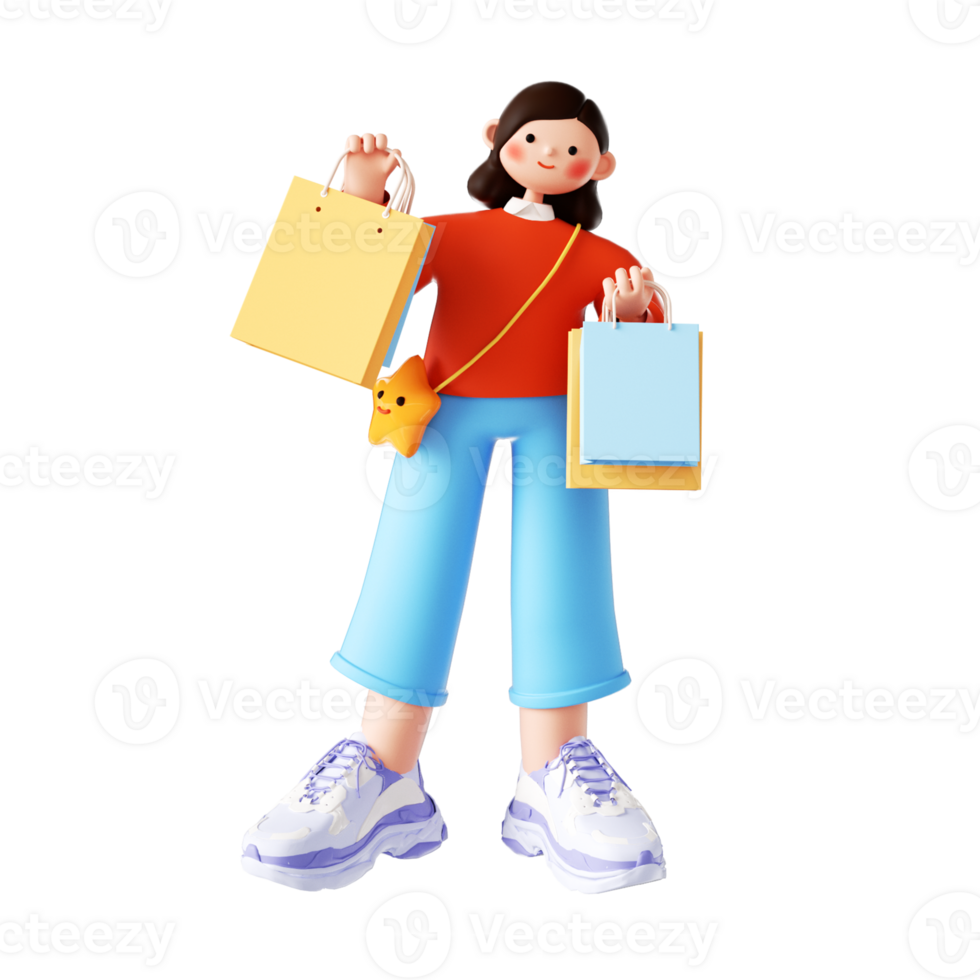 Mujer de compras de moda de renderizado 3d png