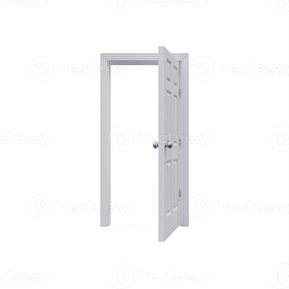 puerta abierta blanca de 6 paneles aislada png