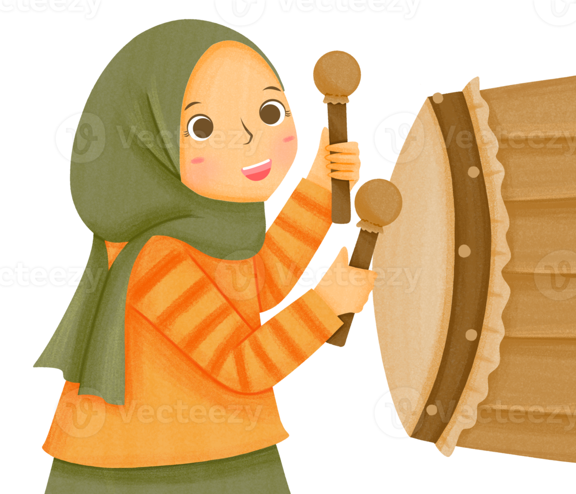 hijab mujeres tocando tambor bedug png