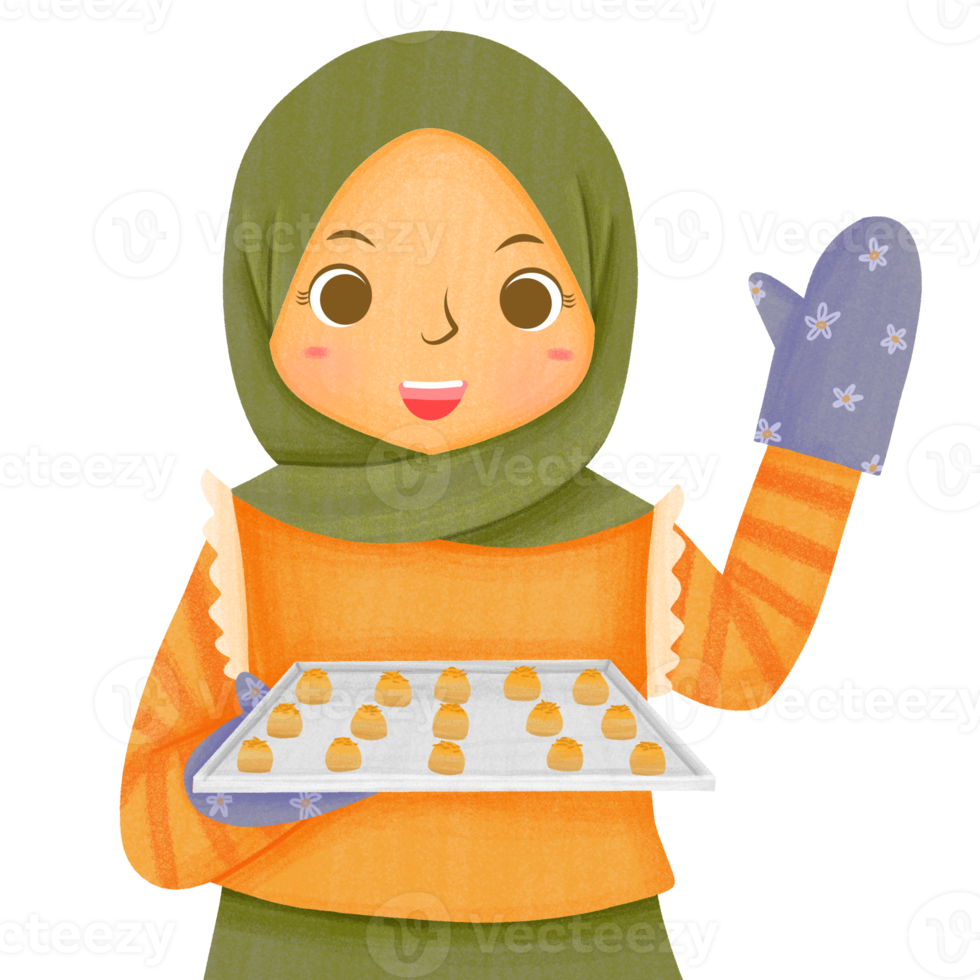 femmes hijab faisant des biscuits nastar png