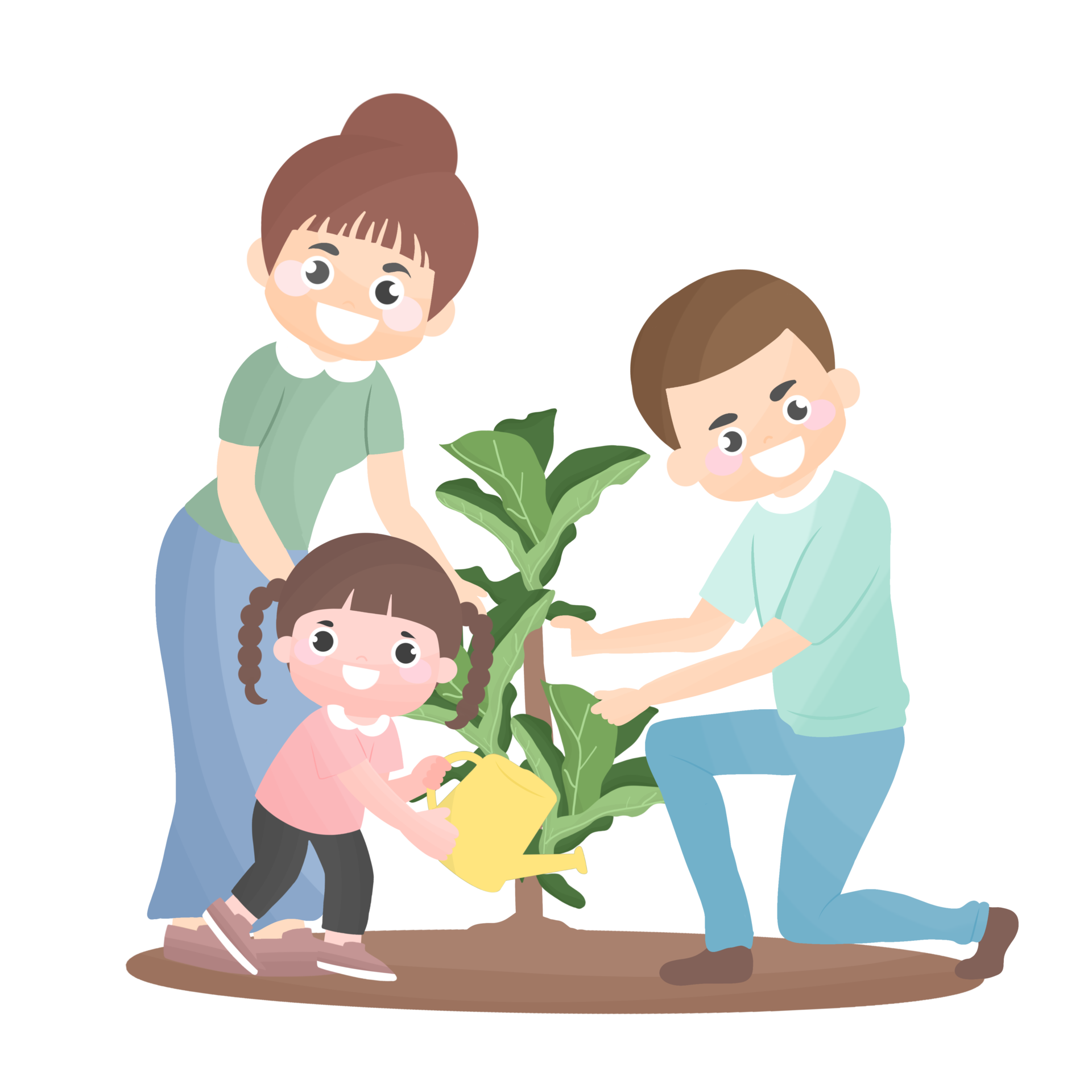 mens-vrouw-meisje-aanplant-bomen-tekenfilm-illustratie-met-vader