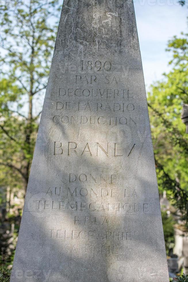 PARIS, FRANCE - MAY 2, 2016 Branly telegraph inventor grave in Pere-Lachaise cemetery homeopaty founder photo