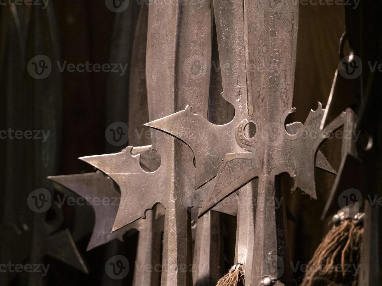 many medieval iron metal spear photo