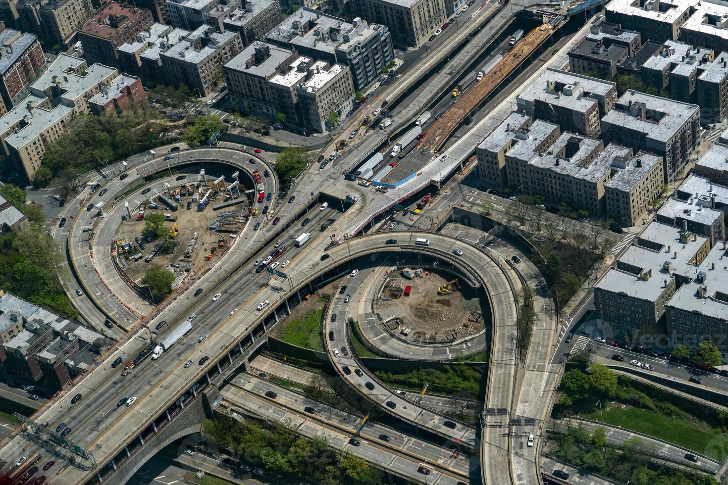 new york bronx alexander hamilton bridge aerial view from helicopter photo