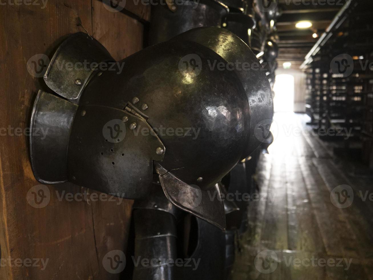 many medieval iron metal armor photo