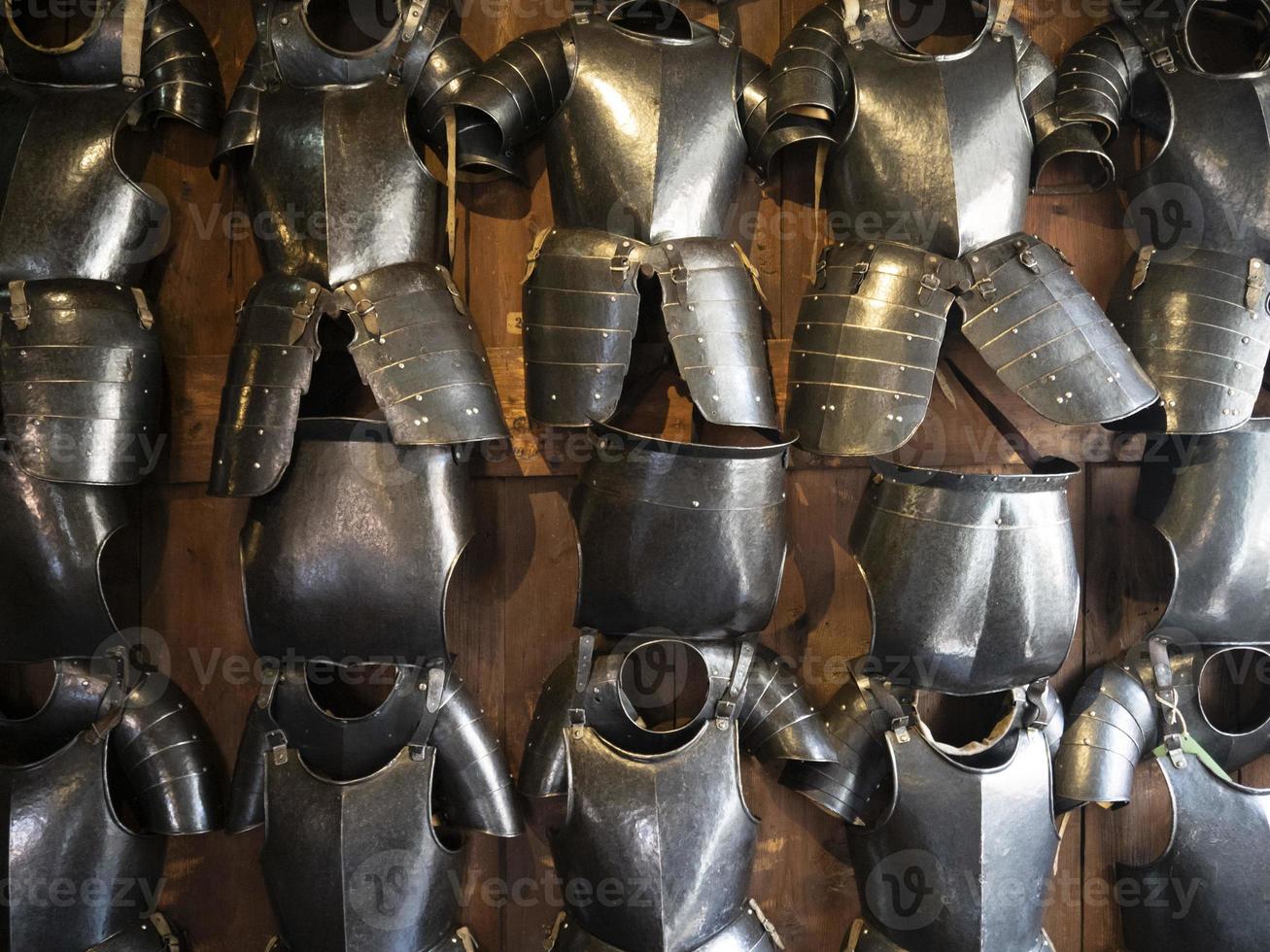 many medieval iron metal armor photo