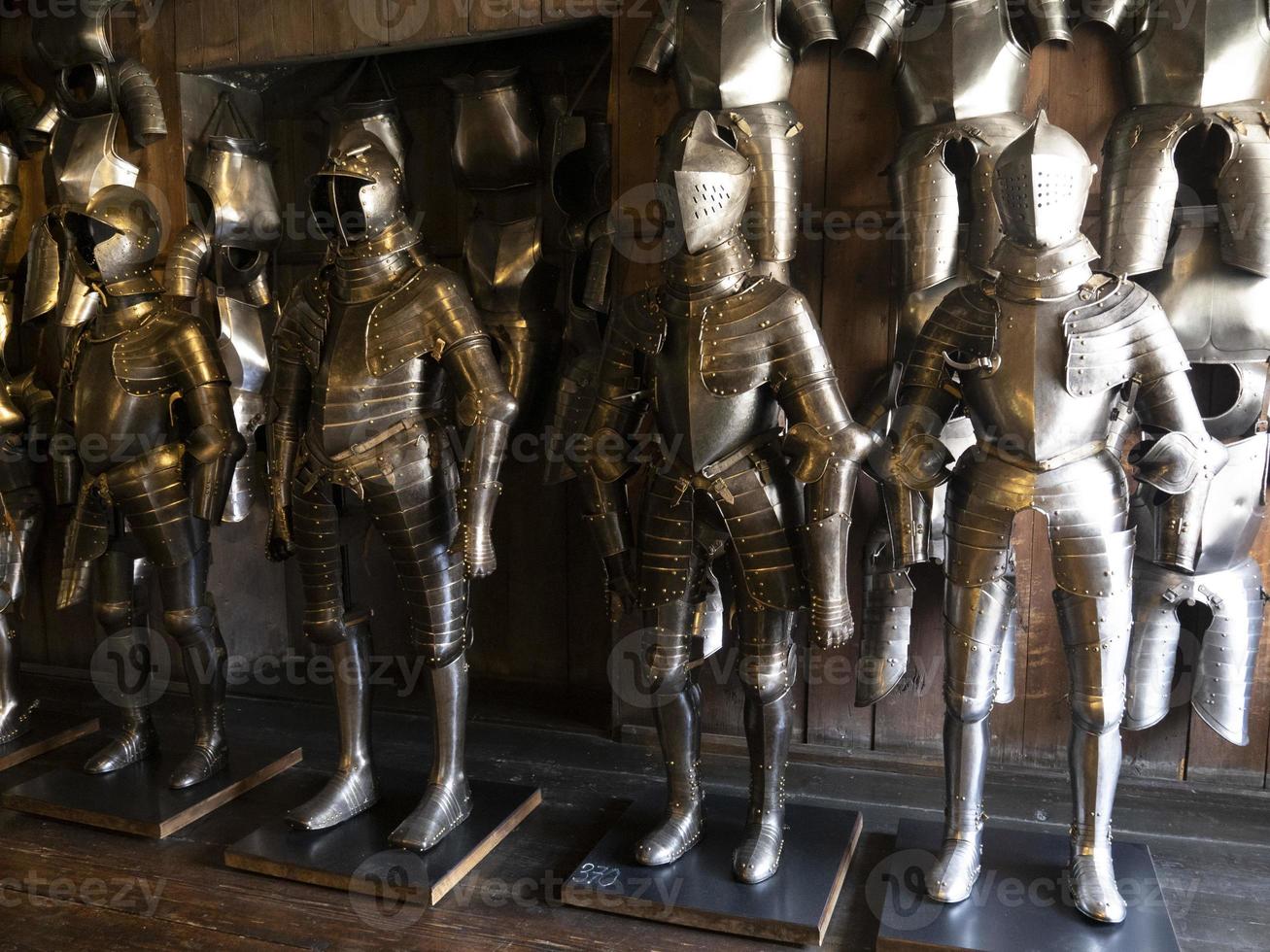 many medieval iron metal armor photo