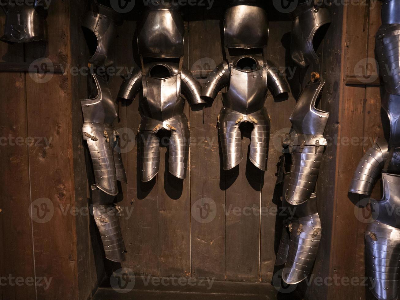 many medieval iron metal armor photo