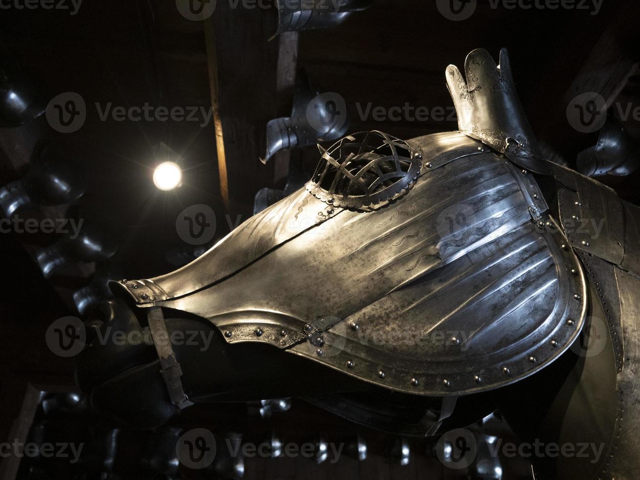 many medieval iron metal armor photo