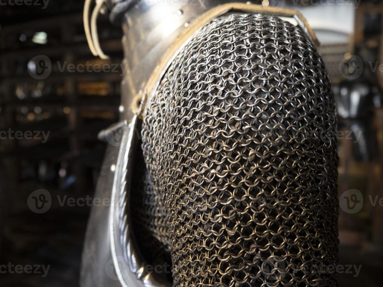 many medieval iron chain metal armor photo