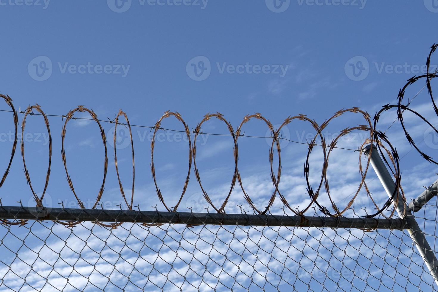 barbed wire fence on blue sky photo