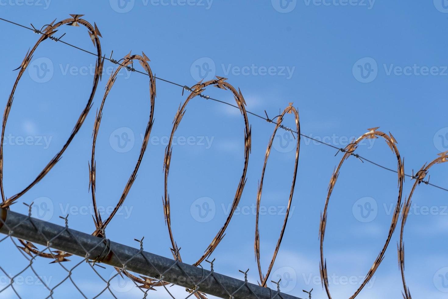 barbed wire fence on blue sky photo