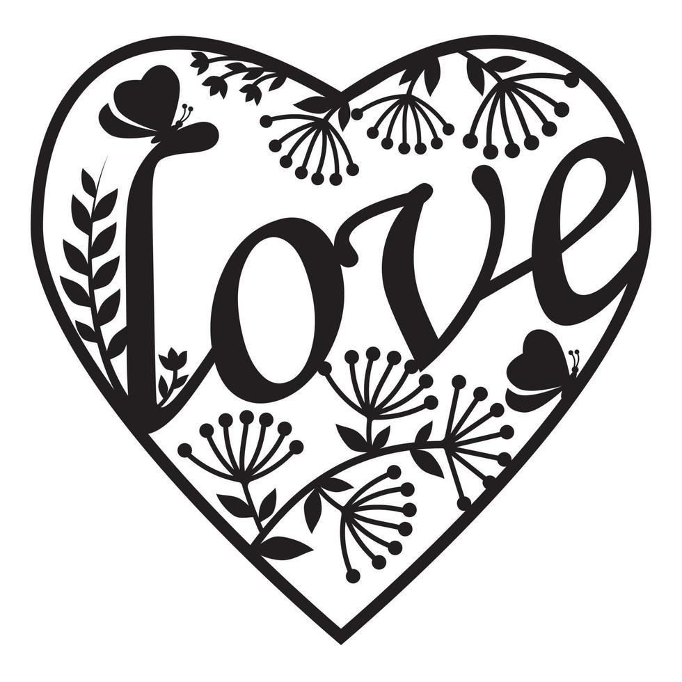 Template Multi-layered greeting card in the shape of a heart, black stencil, vector illustration in the style of papercut