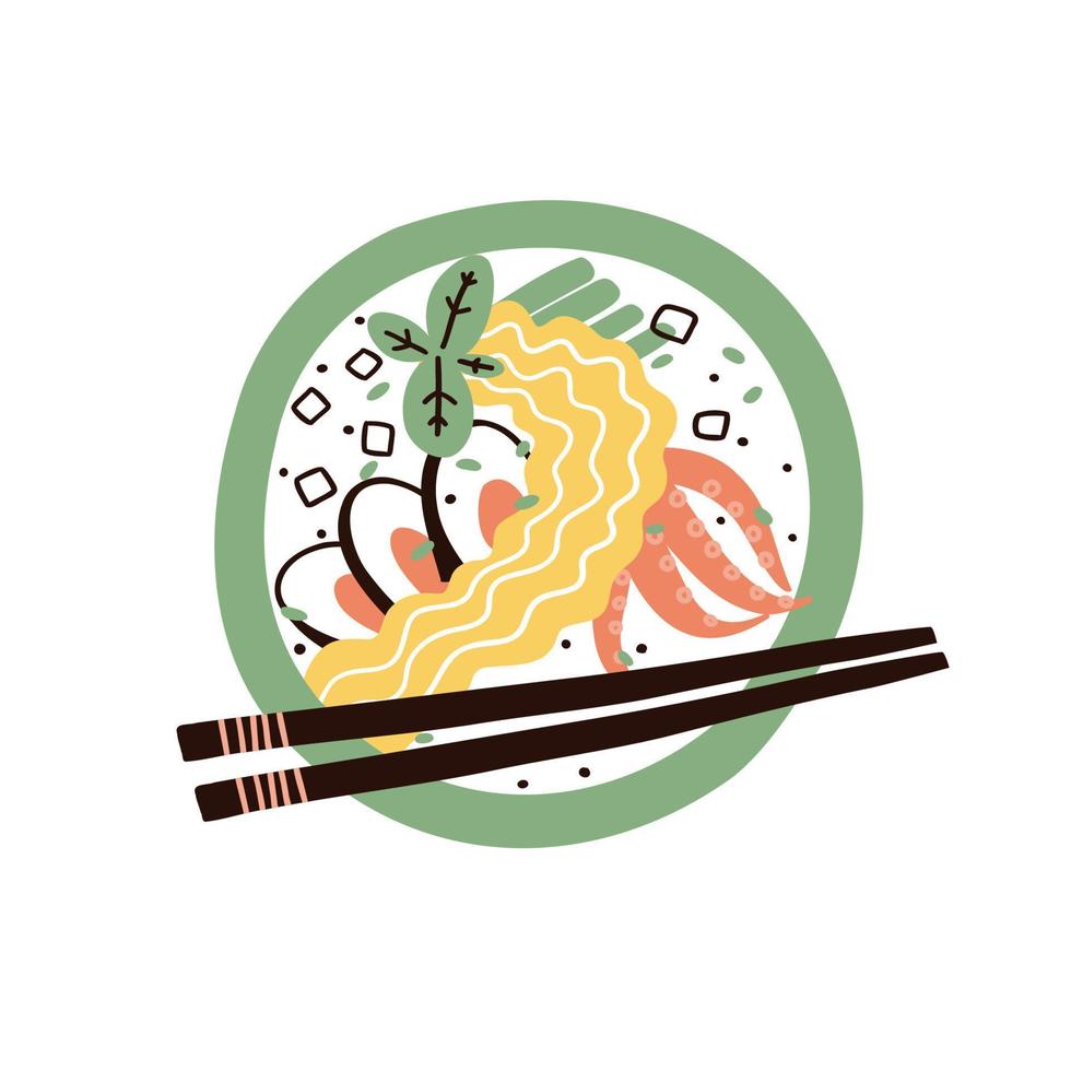 fideos con mejillones y calamares. ilustración vectorial dibujada a mano en estilo plano vector