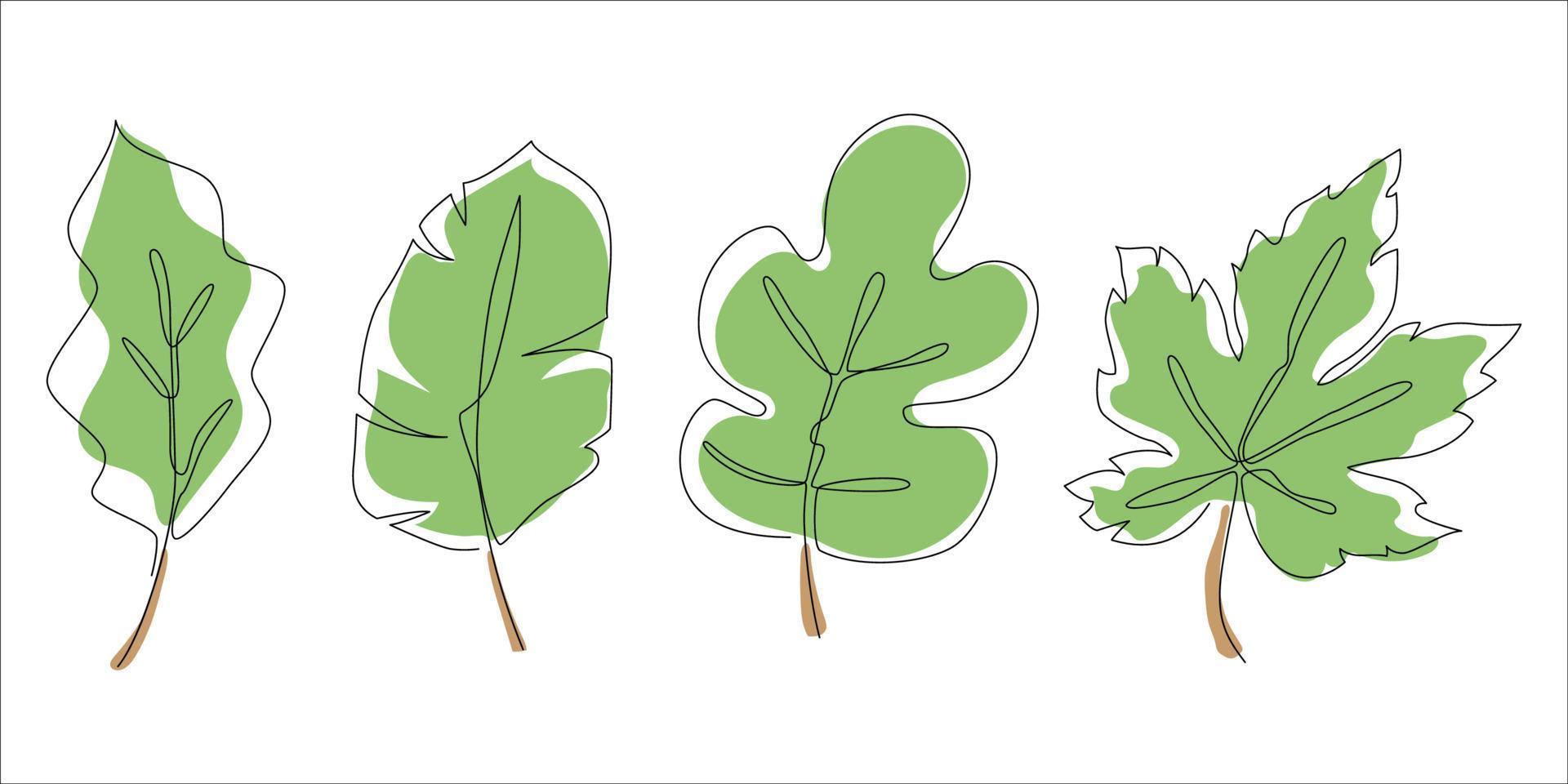 Set Collection Illustration vector graphic of aesthetic leaf with green color in modern contemporary collage style.