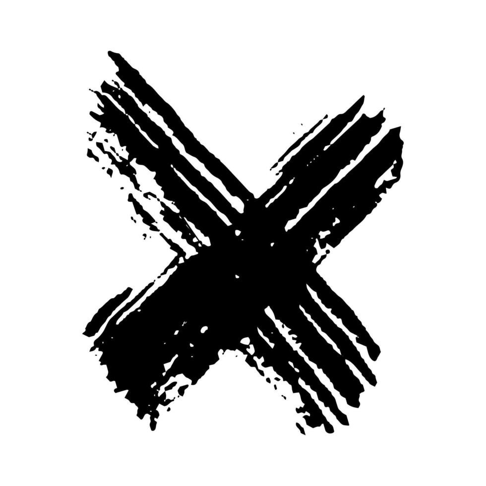 trazos de pincel grunge negro. cruz negra pintada con un pincel. mancha de tinta aislada sobre fondo blanco. ilustración vectorial vector