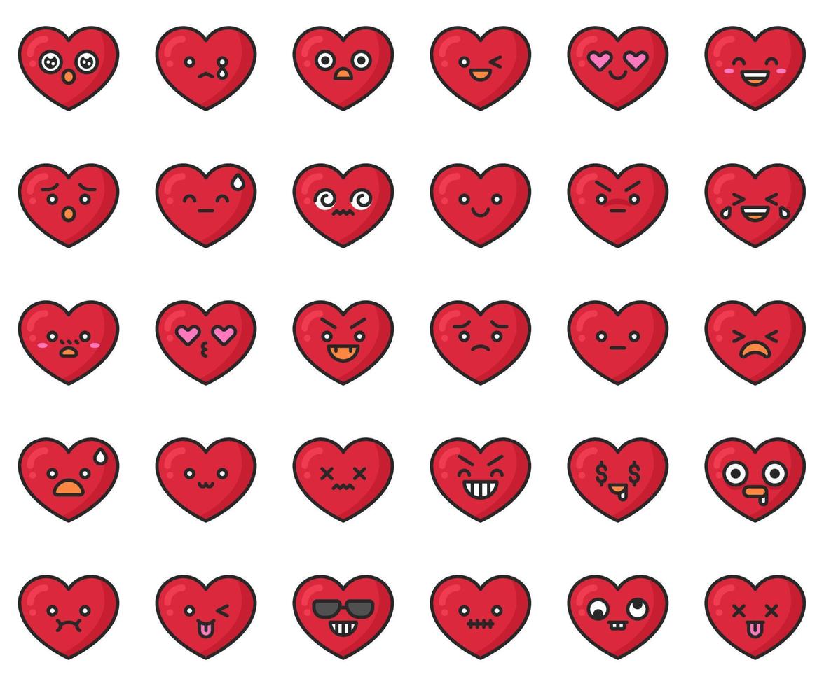 Heart emoji filled vector icon set