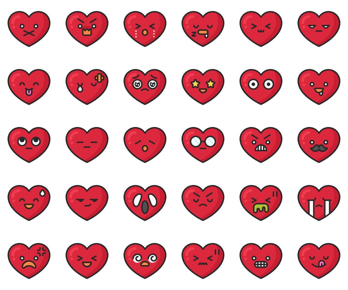 conjunto de iconos de vector lleno de emoji de corazón 2