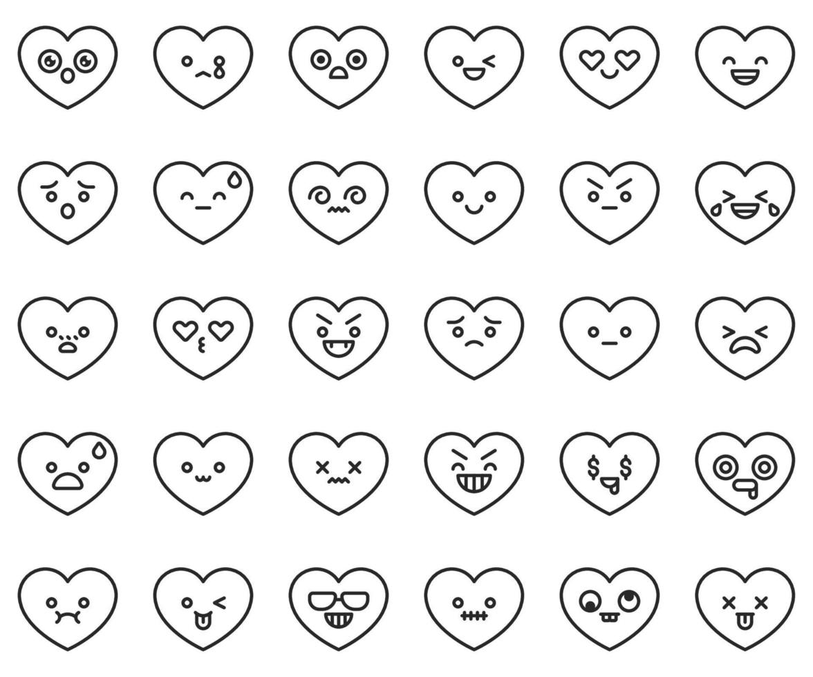 Heart emoji line vector icon set