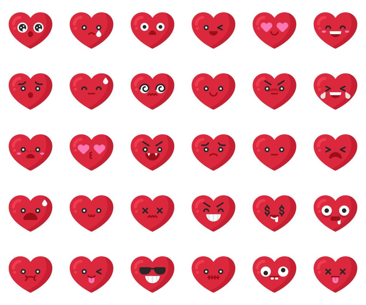 Heart emoji flat vector icon set