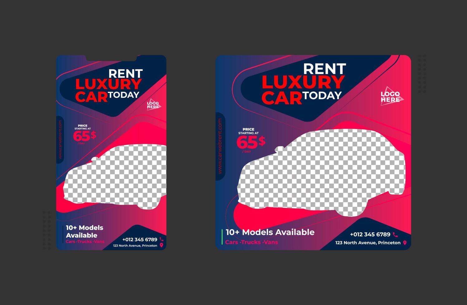 Editable banner template with Story, Car rental banner vector