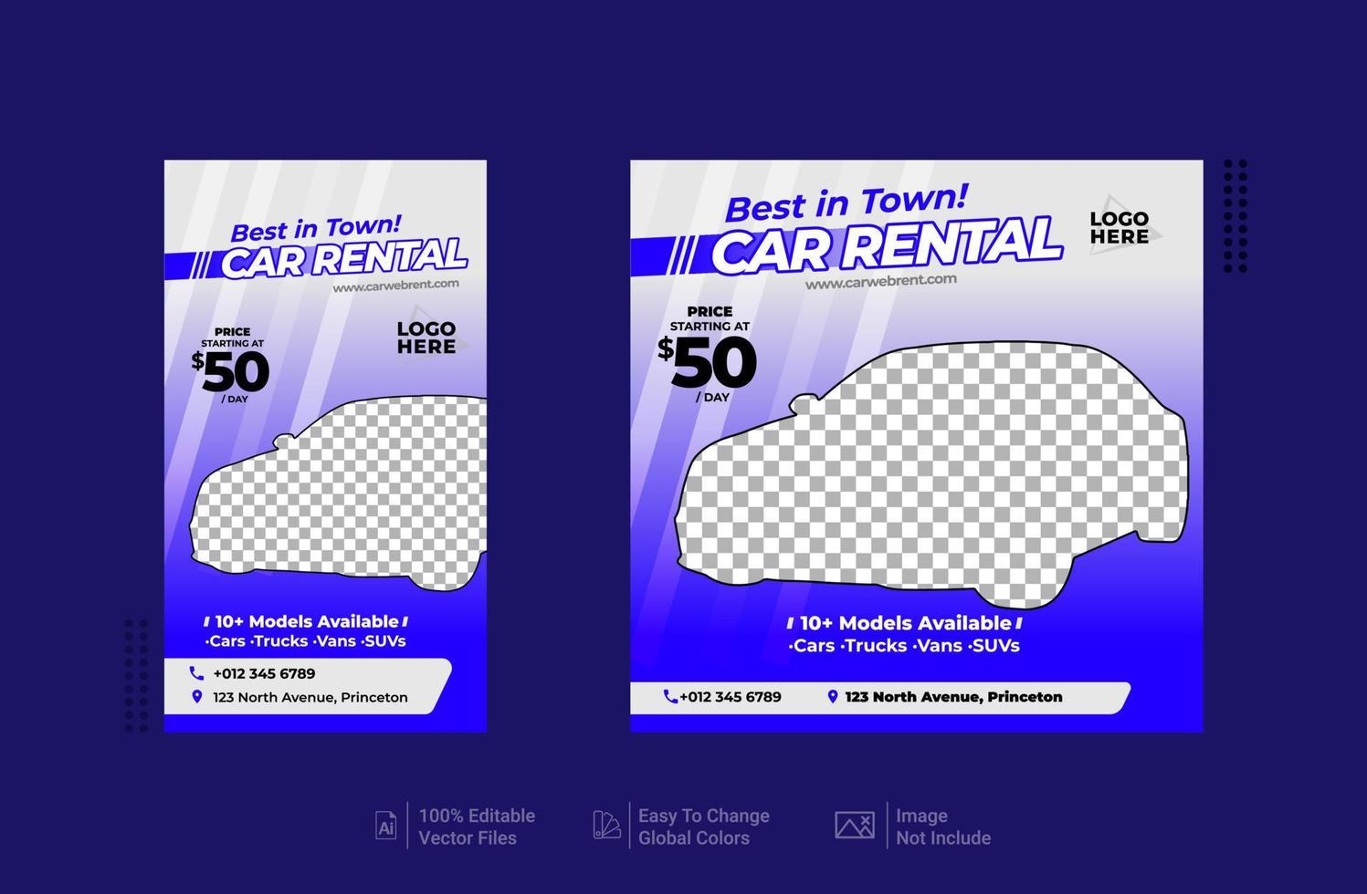 Editable banner template with Story, Car rental banner vector