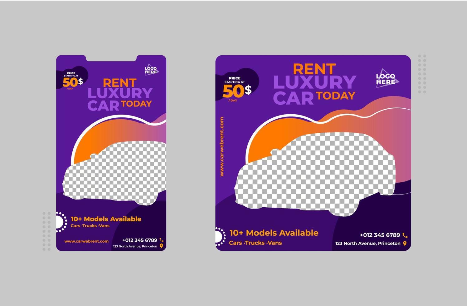 Editable banner template with Story, Car rental banner vector