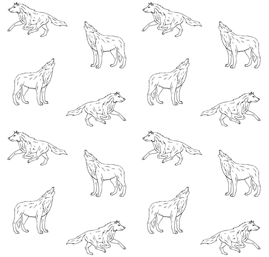 Vector seamless pattern of hand drawn wolf