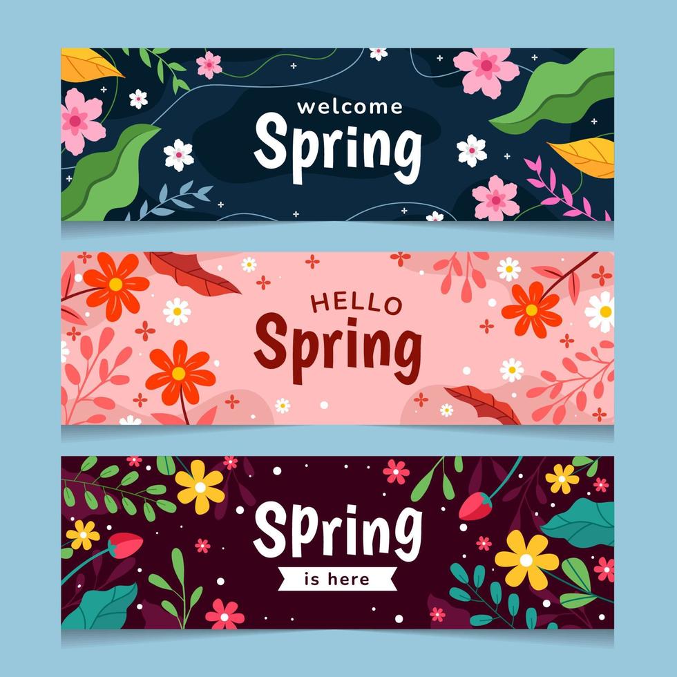 banner horizontal de bienvenida a la primavera vector