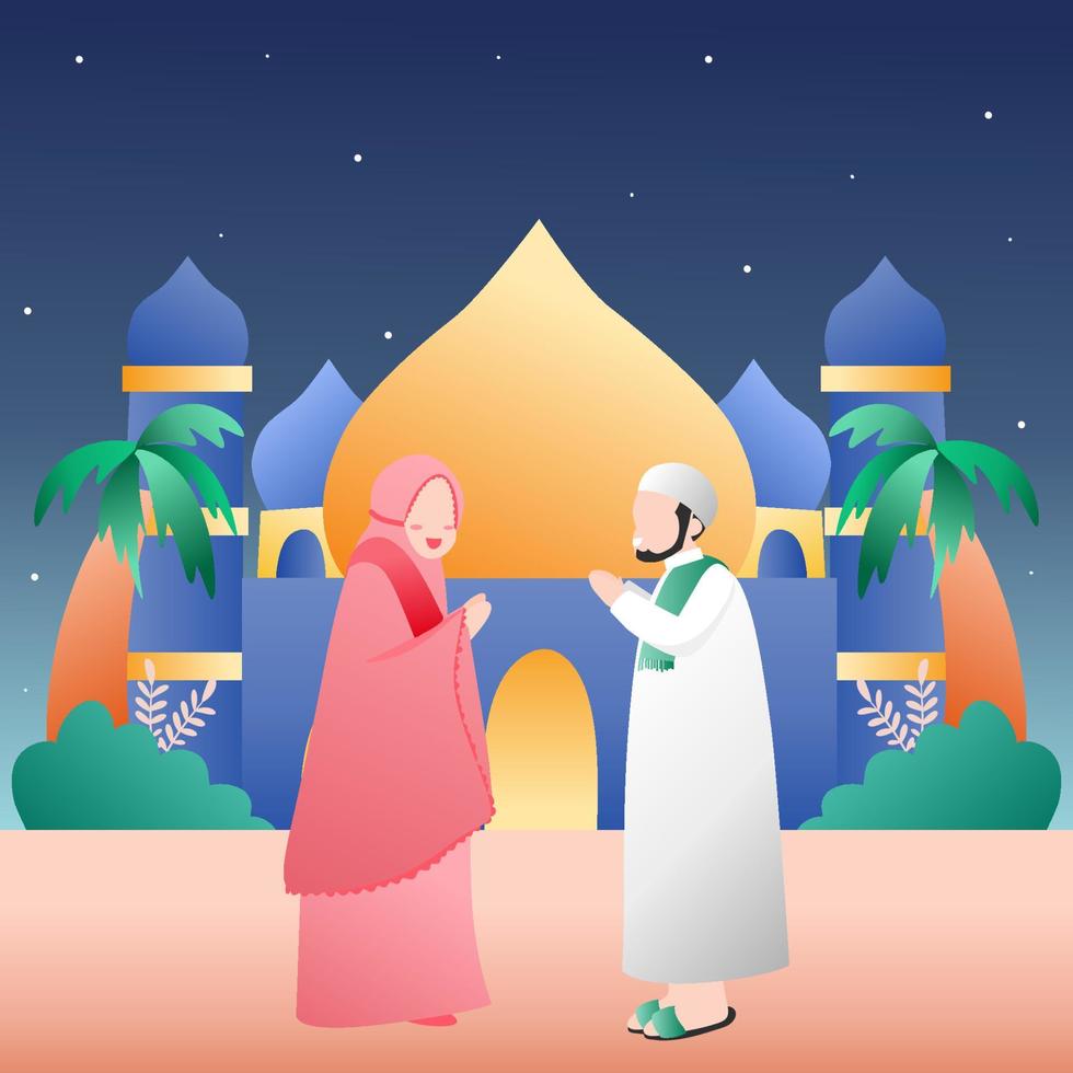 Muslim greeting on eid with mosque decoration vector