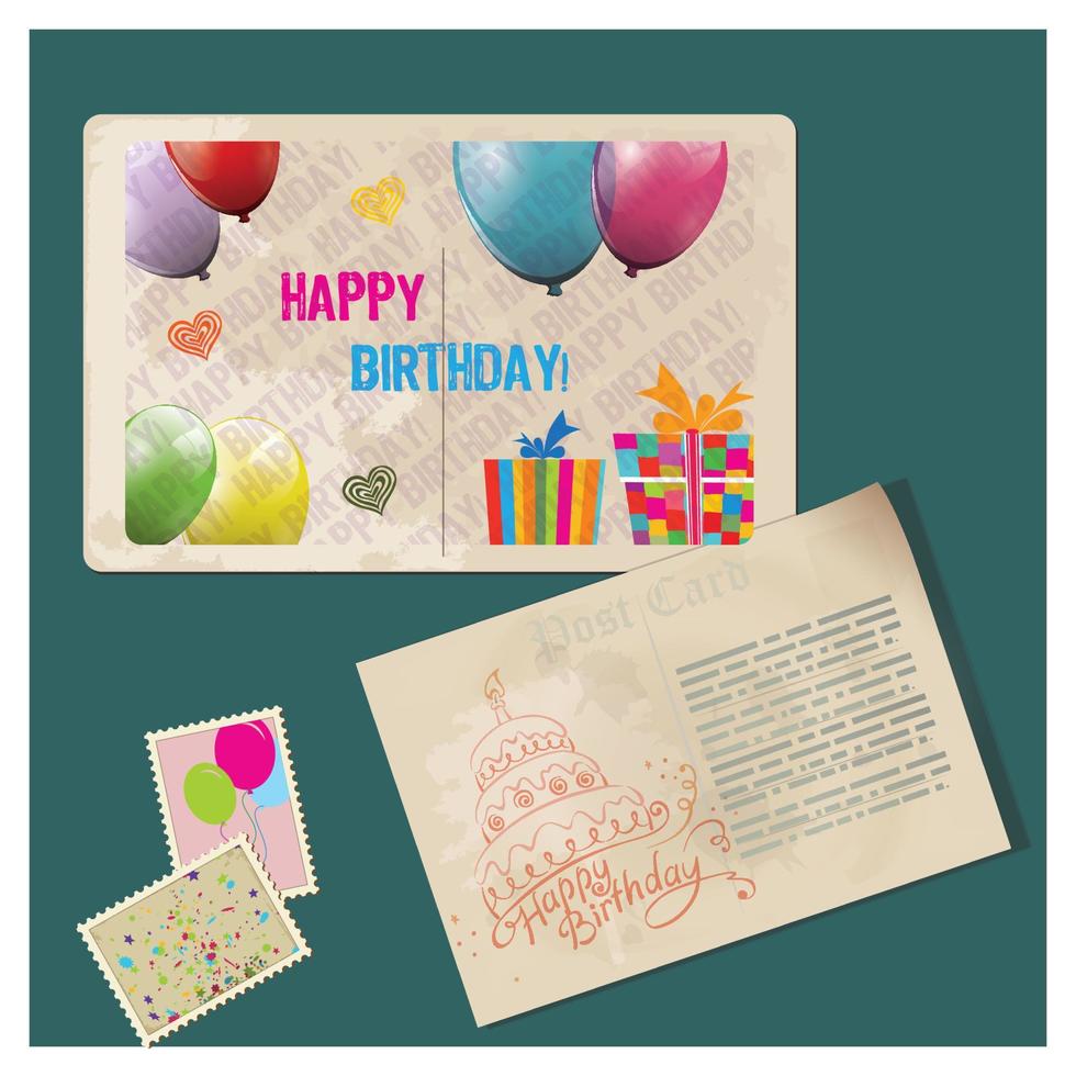 happy birthday card and stamp vector